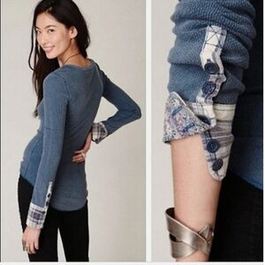 FREE PEOPLE Y2K We The Free Lou Flannel Cuff Thermal Top Waffle in Black.
